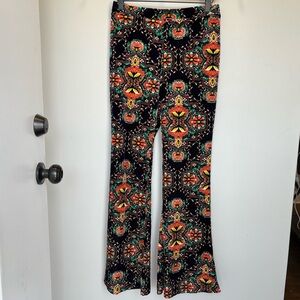 Free People Women's Aztec Patterned Velour Flare Pants in Navy/Marin - size S